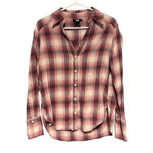 PAIGE Davlyn Women's Plaid Pink Multi Button Down Shirt Cozy Top Size Small